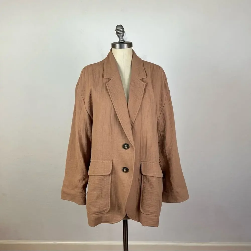 Madewell Cotton-Linen Relaxed Larsen Blazer in Faded Earth
